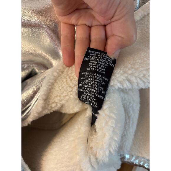 7 For All Mankind Los Angeles Silver Faux Shearling Coat Jacket Size Small NWT - Picture 6 of 10